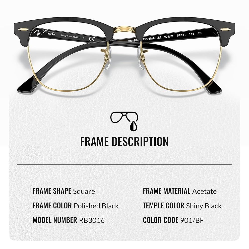 Amazon | Ray-Ban RB3016 クラブマスター ブルーライトクリア